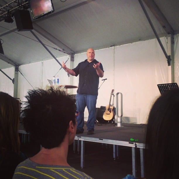 Church in a tent at @evfreefullerton #summerofloveparkinglottour