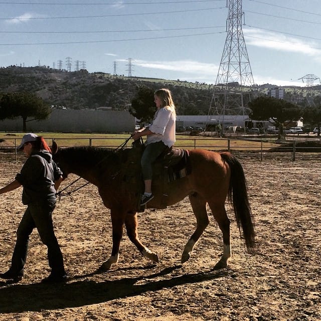Jess out horse riding at Whittier Narrows Equestrian Center for Jenna's Birthday