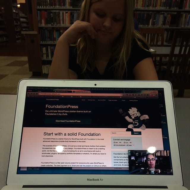 Learning #FoundationPress With #WordPress #zurb while Jess reads Charlottes Web at the library