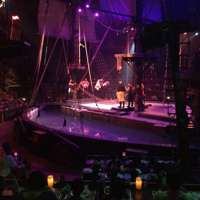 I'm not quite sure why there is a trampoline on a pirate ship but it's entertaining.