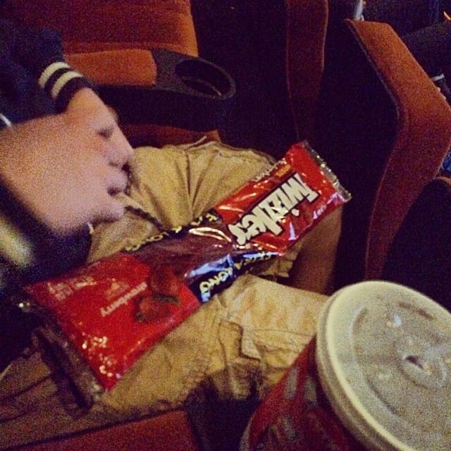 My kid smuggled in the worlds largest twizzlers in the movies. Post image