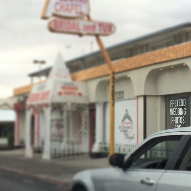 Drive through Las Vegas many many miles ago and saw you can get fake wedding photos made. Rad. Post image