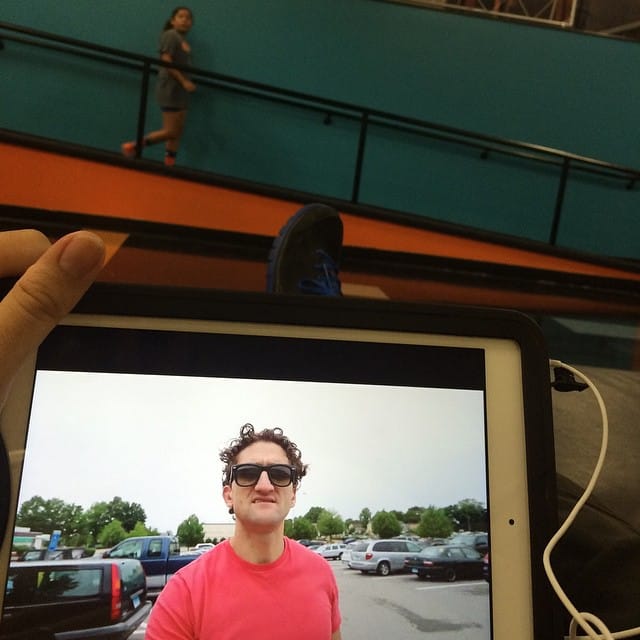 Catching up on @caseyneistat blog while my kid and her friend jump around in, thanks for the wifi. Post image