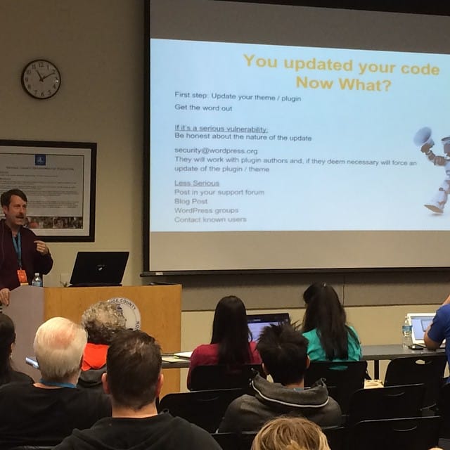 "The 'Stache" is dropping science on the crowd talking about code security Post image