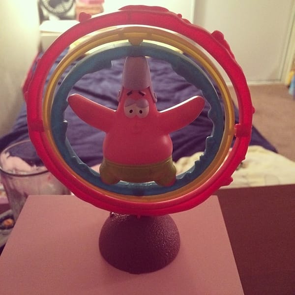 "Beside" my daughters bed is Patrick Star getting ready to spin around #365