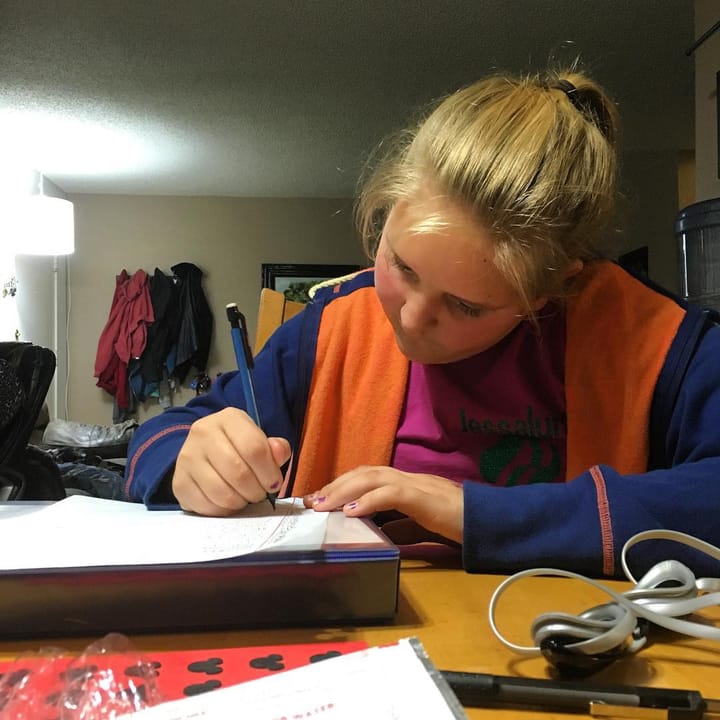 Taking a practice spelling test, she's crushing it. Feature image